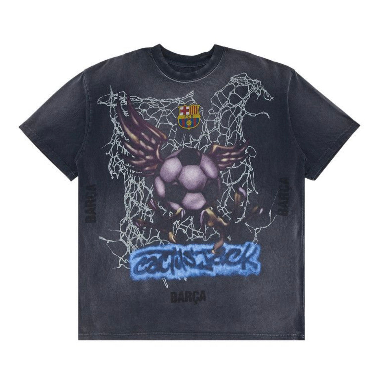 Travis Scott X FC Barcelona Washed Spray Logo Tee