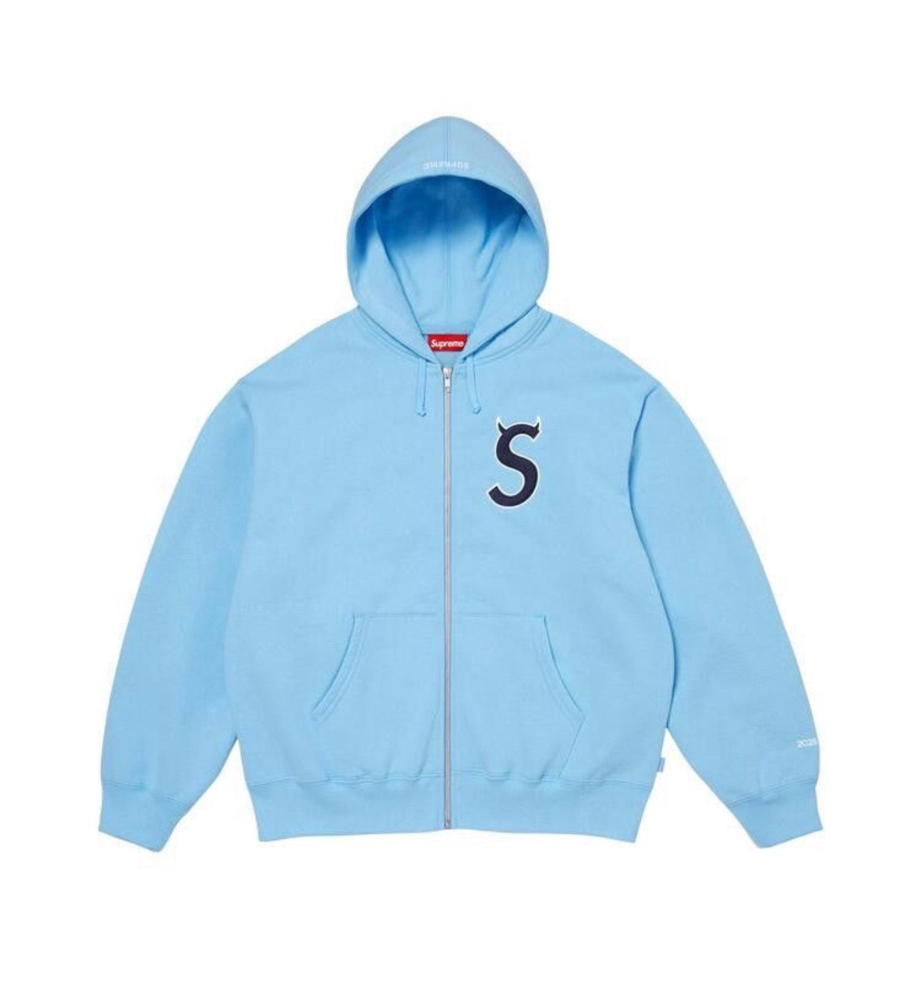 Supreme Devil S Logo Zip Up Hooded Sweatshirt Light Blue