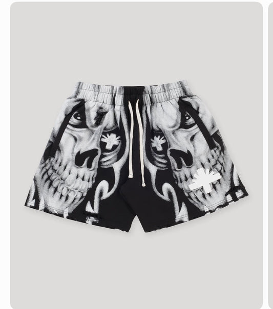 Vertabre Skull Face Shorts Black