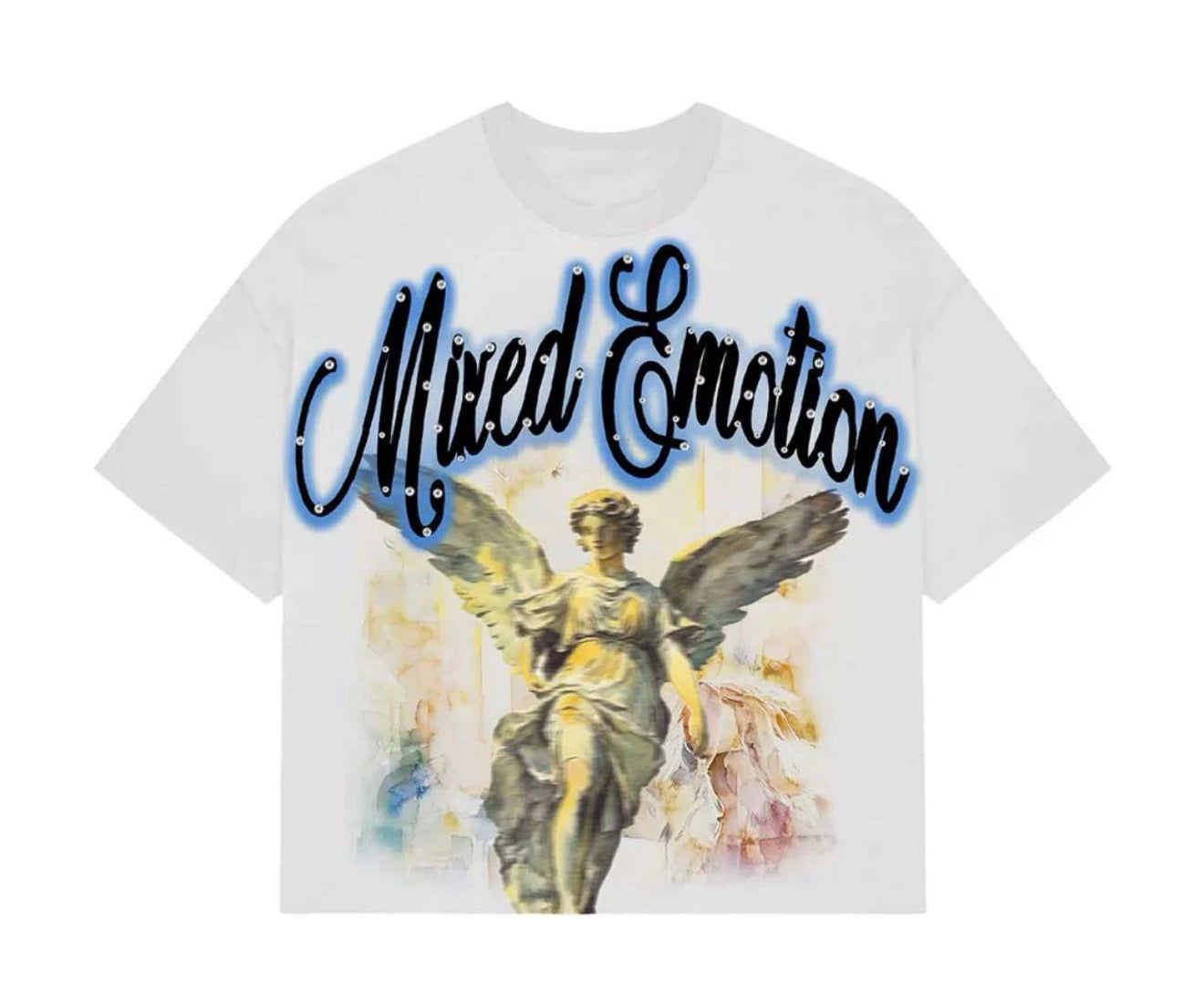 Mixed Emotion White & Blue Cropped Tee