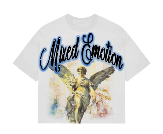 Mixed Emotion White & Blue Cropped Tee