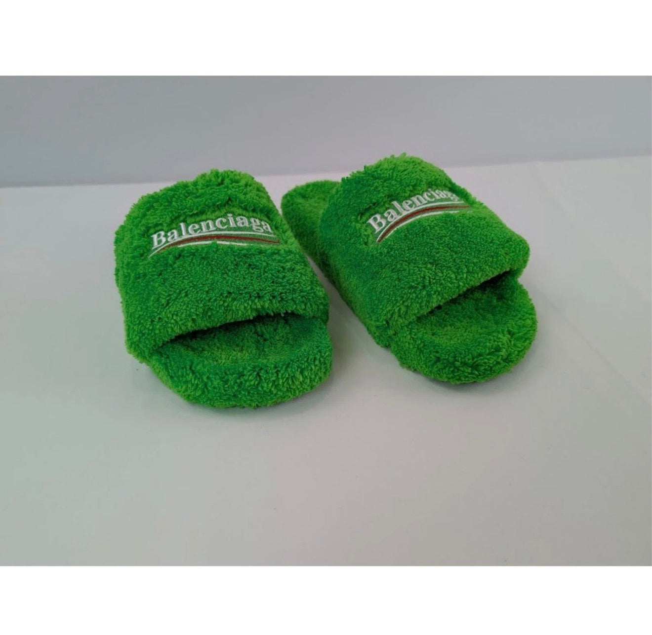 Balenciaga Apple Green Furry Slides