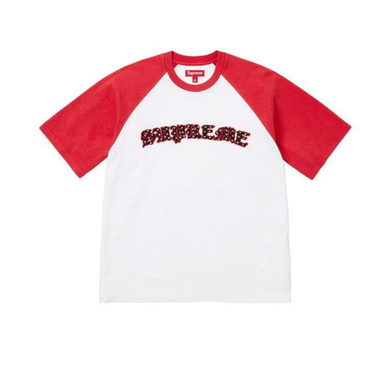 Supreme Rhinestone Raglan Short Sleve Top White
