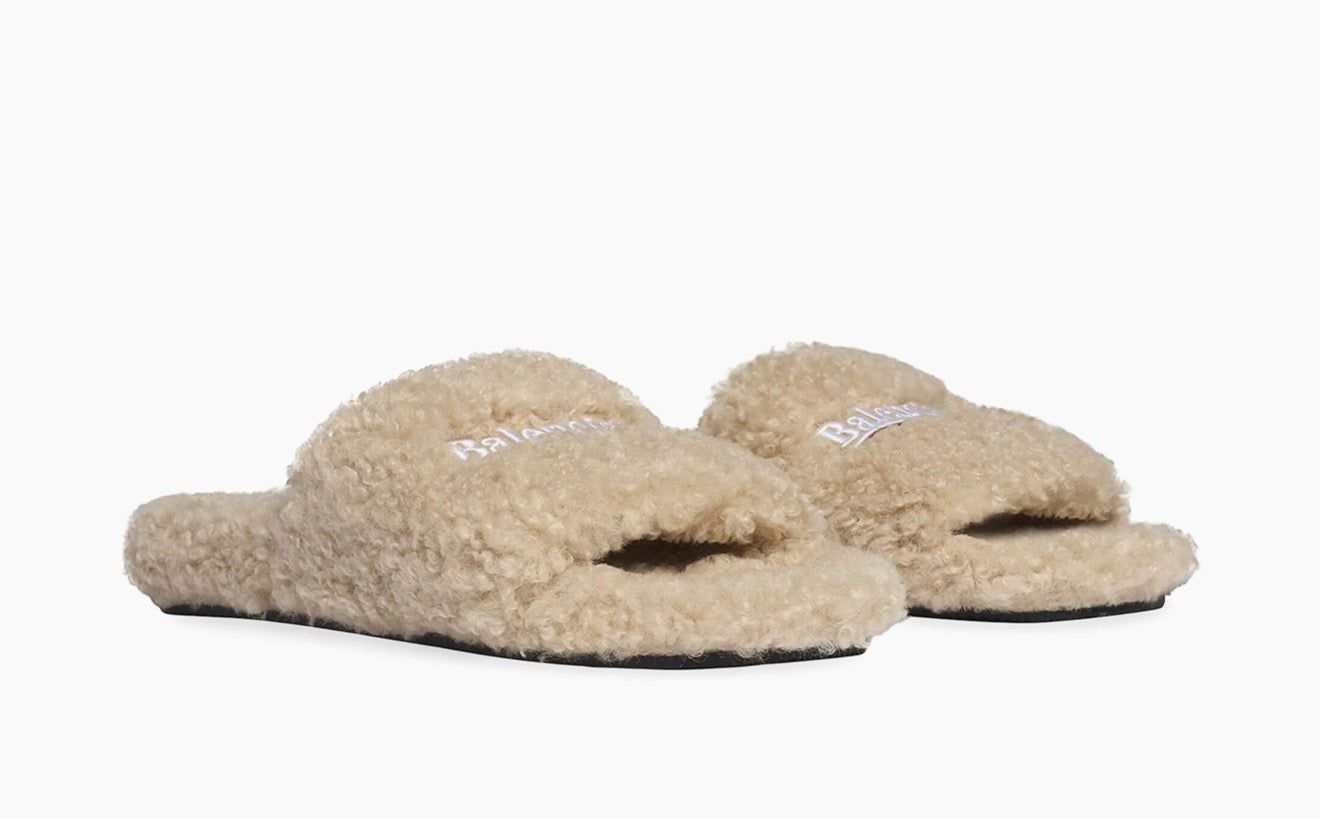 Balenciaga Beige Furry Slides