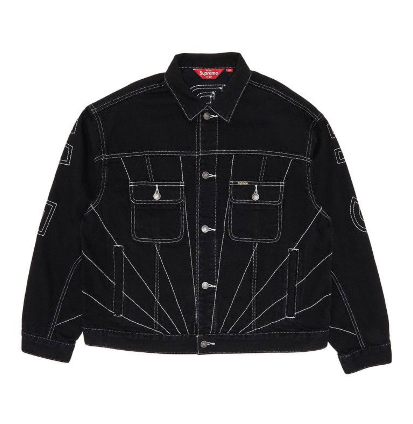 Supreme Radial Embroided Denim Trucker Jacket Black -M