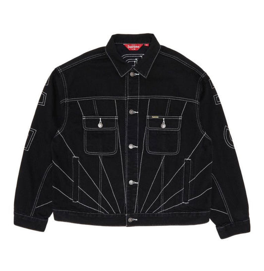 Supreme Radial Embroided Denim Trucker Jacket Black -M