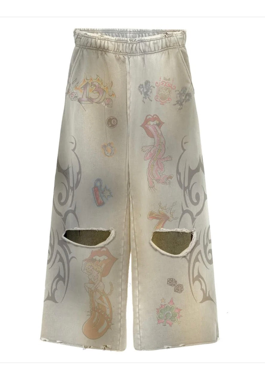 555 Art Work White Pants