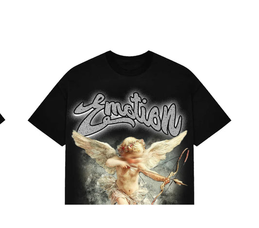 Mixed Emotion Cupid Black Rhinestone Tee